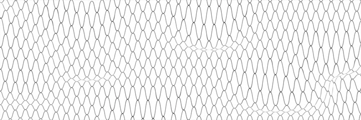 Fishing or soccer net. Repeated hexagon pattern. Black wired mesh texture isolated on white background. Metallic or fabric fence, cage or lattice structure. Vector graphic Illustration. © nong