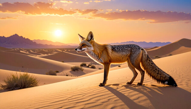 Wolf in Sunset Desert Wilderness Wildlife Scene