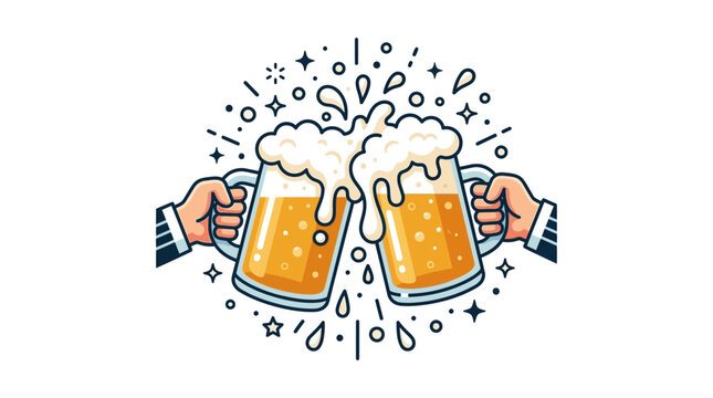 Two Hands Clinking Beer Mugs Celebration Cheers.