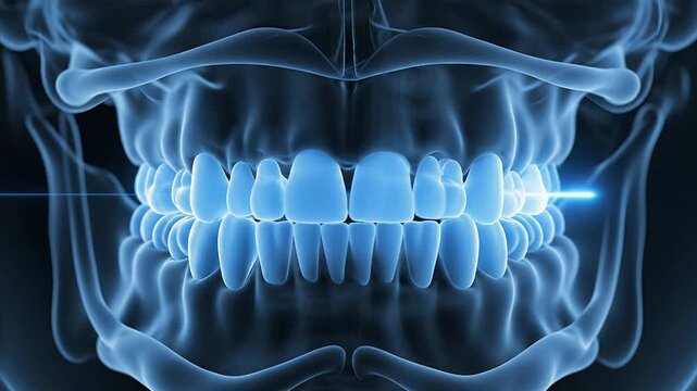 Detailed Dental X-Ray of Human Skull Showing Teeth and Jaw Structure for Medical and Educational Use
