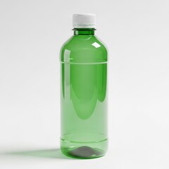 Naklejka premium A green glass bottle with a white cap on a white background is visible.