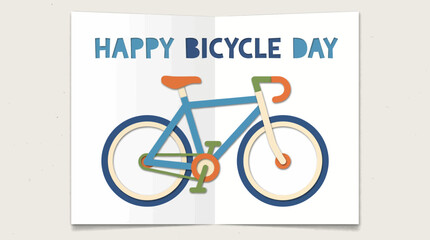 Fototapeta premium Paper Cut Style Bicycle Illustration for Bicycle Day Card