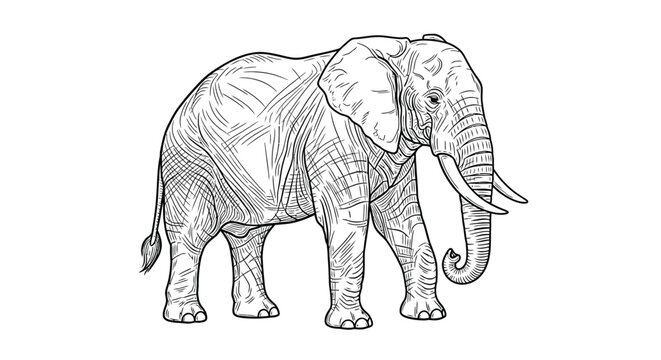 African elephant sketch detailed line art illustration
