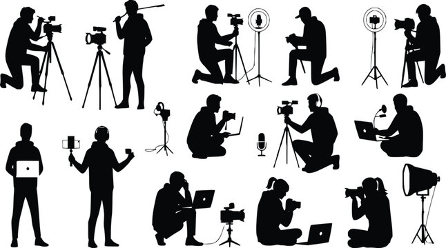 Video Creator Silhouettes Filmmaking, Vlogging, Camera, Tripod, Lighting, Studio, Silhouette Set