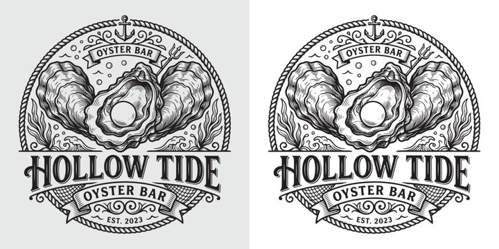 Hollow Tide Oyster Bar Nautical Seafood Emblem