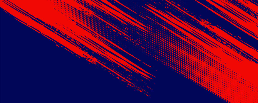 Red halftone dots blue color pattern gradient grunge texture background. Dot pop art comic sport style vector football, basketball, baseball, tennis, rugby, bicycling background grunge