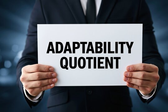 HR executive displaying adaptability quotient on a sign
