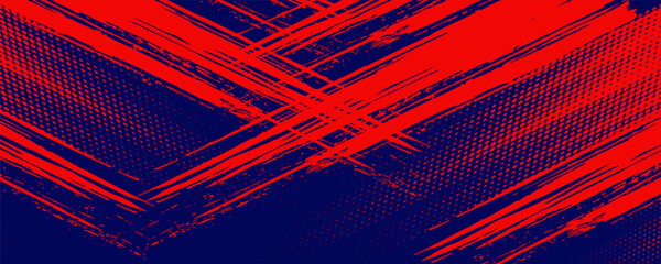 Red halftone dots blue color pattern gradient grunge texture background. Dot pop art comic sport style vector football, basketball, baseball, tennis, rugby, bicycling background grunge © yuli