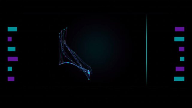 Futuristic digital shark wireframe data visualization with HUD interface