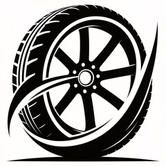 Fototapeta premium Stylish Car Tire and Wheel Logo Design Isolated on White Background