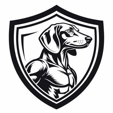 muscular dachshund inside shield emblem vector mascot logo