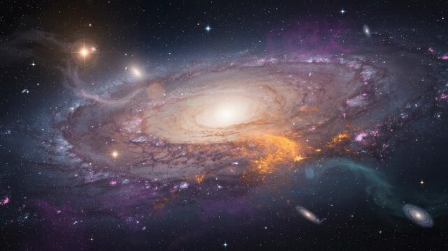 Stunning spiral galaxy with bright stars and colorful cosmic clouds in deep space universe
