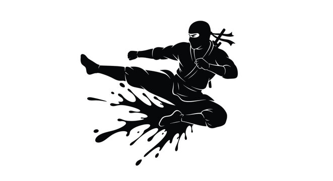 Dynamic ninja silhouette martial arts action graphic for sports and gaming