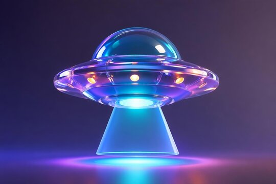 Futuristic glowing UFO hovering in a dark space setting