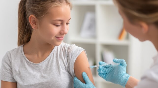 Young girl receives HPV vaccination in a private setting at a health facility