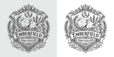 Naklejka premium Elegant Crest Logo Design for Emberfield Soap Atelier with Crown