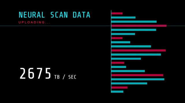 Futuristic HUD interface displaying neural scan data upload and high speed stats