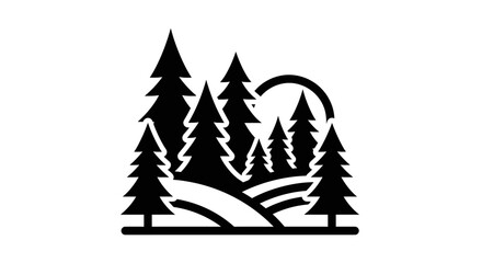 Obraz premium Black silhouette of pine forest landscape.