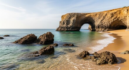Fototapeta premium Natural stone sea arch on a sandy tropical beach