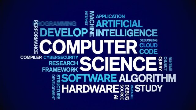 Computer Science animated word cloud-text design animation tag kinetic typography seamless loop.