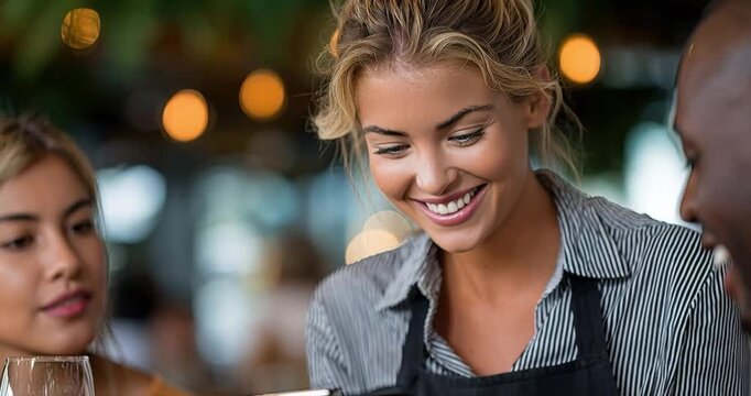 People interacting indoors in a commercial setting smiling and conversing