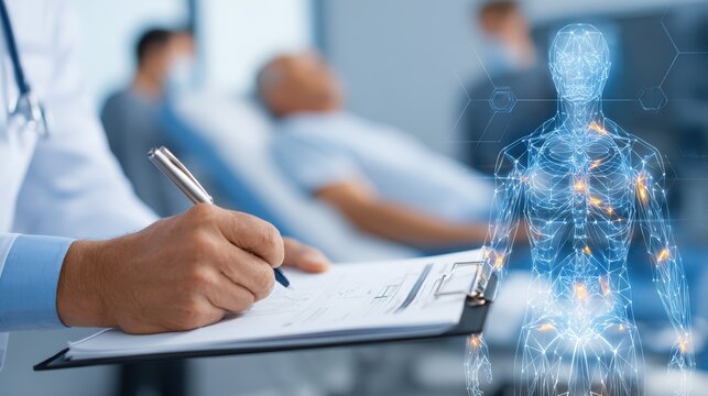 Clinicians analyze patient chart alongside digital body model for better understanding