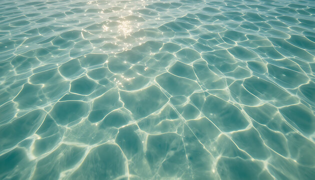 Clear turquoise water with sunlight reflections, ripples on surface clear water