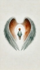 Obraz premium Guardian Angel Protecting Child Minimalist Watercolor Illustration