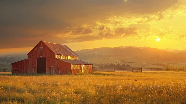 Peaceful Countryside Scenery Featuring Solitary Cottage Surrounded By Open Meadow