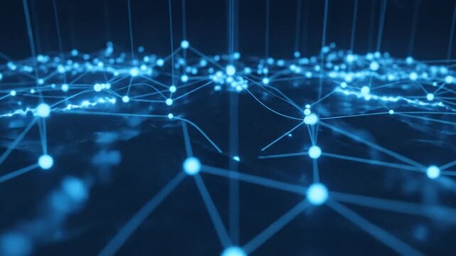 Abstract Digital Network Connection with Glowing Nodes and Lines Representing Data Flow and Communication.