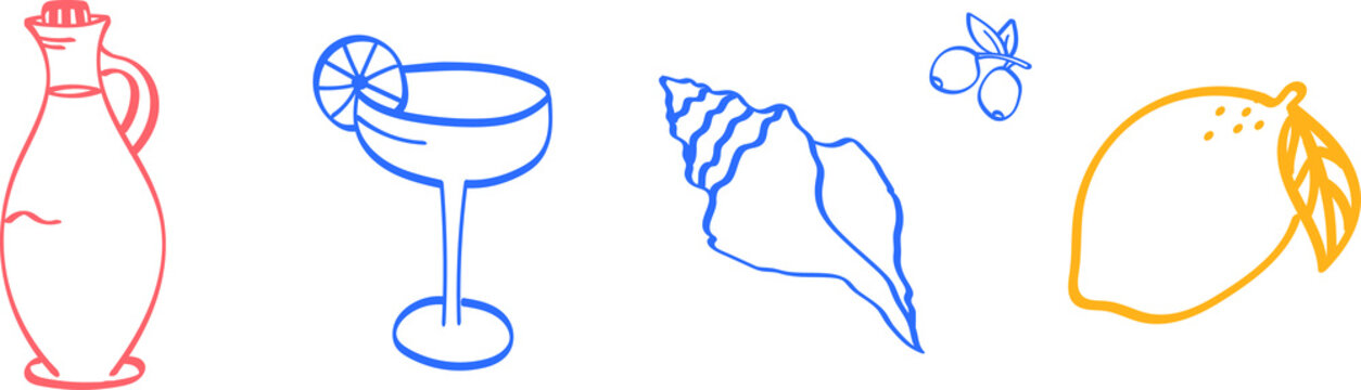 Set of vector doodles in the Amalfi coast