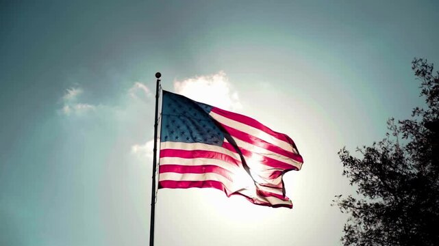 Motion graphic of the American flag waving in the USA on a sunny day