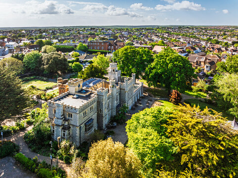 Whitstable Castle and Gardens from a drone, Tankerton, Canterbury, Kent, England	