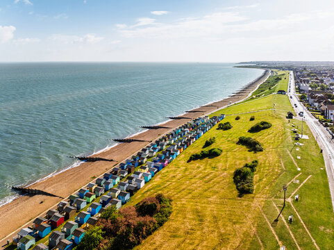 Whitstable beach from a drone, Tankerton, Canterbury, Kent, England