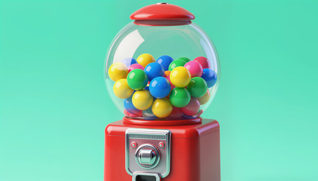 Classic Red Gumball Machine Filled with Colorful Candies