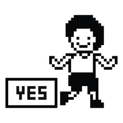 Fototapeta premium Cute cartoon man boy run marathon with 8 bit goal progress exercise pixel art.