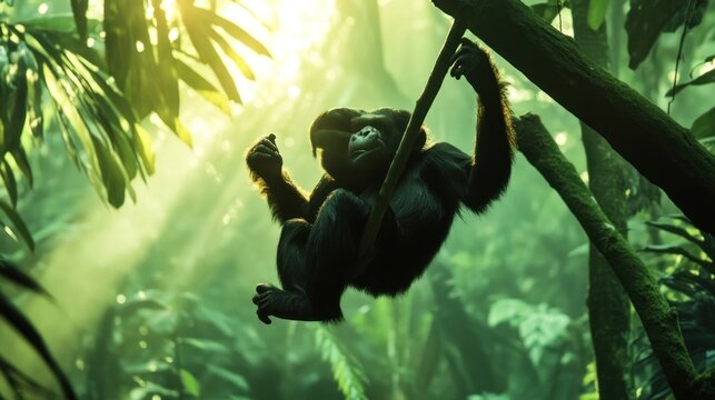 Young primate in lush jungle canopy