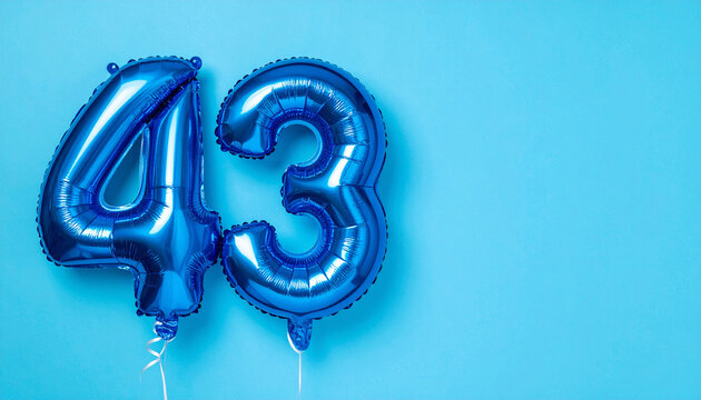 Blue number balloon forty three birthday decoration shiny metallic celebration party festive helium isolated copy space cheerful mood