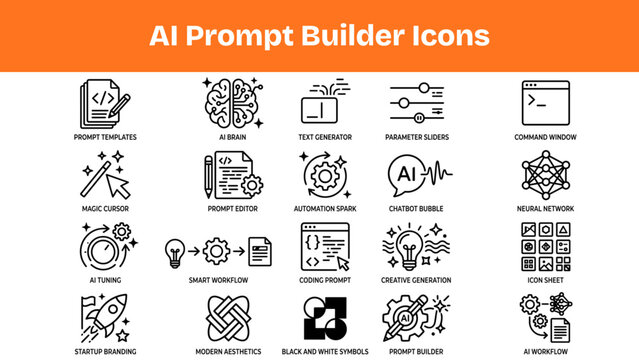AI Prompt Builder Icons Collection, Smart Chatbot Command Vector Symbols
