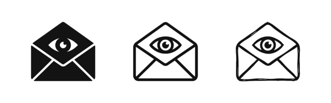 Envelope and Eye Monitoring Icon Set for Email Privacy and Surveillance