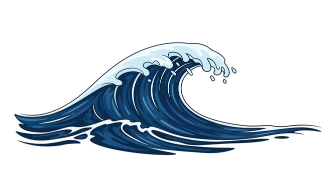 Stylized ocean wave with white foam and blue hues.