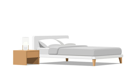 Fototapeta premium Minimalist double bed with wooden nightstand illustration