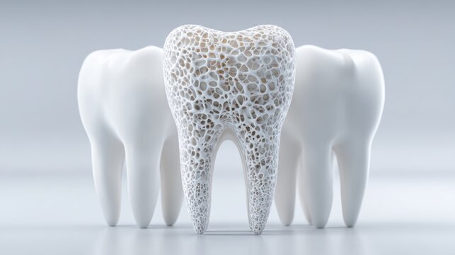 Floating visualization of tooth enamel showing porous surface before fluoride treatment