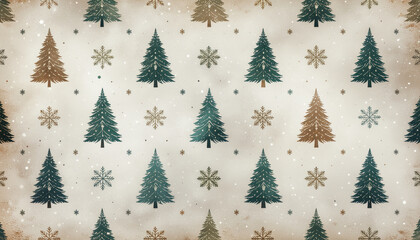 Obraz premium Christmas tree snowflake winter festive seamless pattern vintage holiday green gold create joyful winter holiday mood with Christmas tree and snowflake seamless pattern vintage style perfect