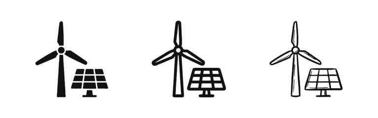 Obraz premium Renewable Energy Wind Turbine and Solar Panel Icon Set