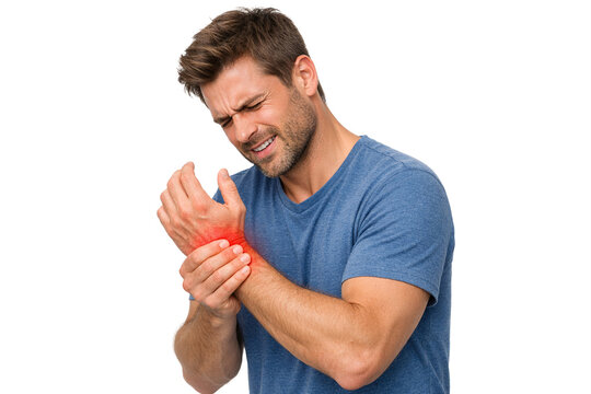 A man is experiencing pain from an injury on his arm as he clutches the affected area.