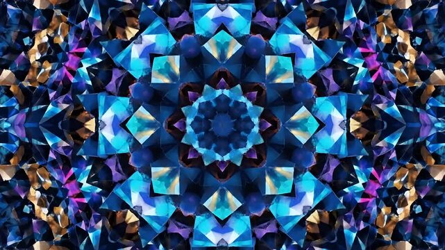 Hypnotic Blue and Purple Gemstone Kaleidoscope Abstract Background.