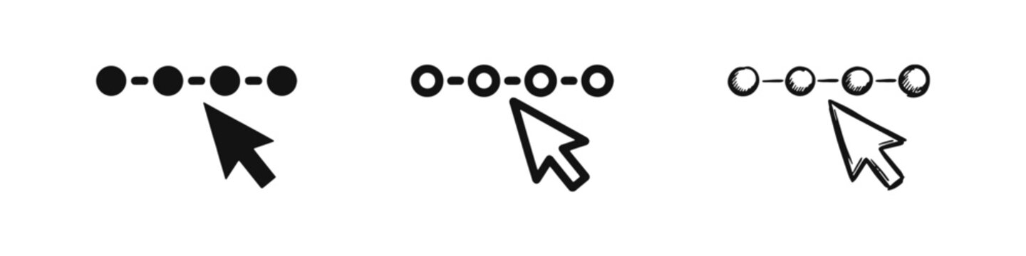 Selection point icon set with mouse cursor arrow in three different styles for web interface navigation