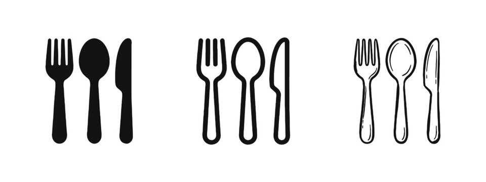 Cutlery Set Icon, Fork Spoon and Knife Restaurant Dining Symbols