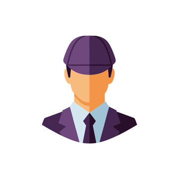 Man wearing purple suit and cap.